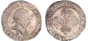Henri III (1574-1589) - Demi-franc au col plat - 1589 B (Rouen) Henri III (1574-1589) - Demi-franc au col plat - 1589 B (Rouen)