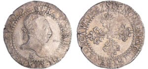 Henri III (1574-1589) - Demi-franc au col plat - 1587 B (Rouen) Henri III (1574-1589) - Demi-franc au col plat - 1587 B (Rouen)