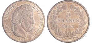 Louis-Philippe Ier (1830-1848) - 5 francs tête laurée 2ème type 1843 A (Paris) Louis-Philippe Ier (1830-1848) - 5 francs tête laurée 2ème type 1843 A (Paris)