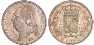 Louis XVIII (1815-1824) - 1 franc au buste nu 1816 A (Paris) Louis XVIII (1815-1824) - 1 franc au buste nu 1816 A (Paris)