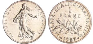 Troisième république (1871-1940) - 1 franc Semeuse 1927 essai piéfort