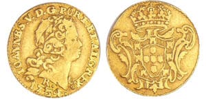 Portugal - D. João V (1706-1750) - Meis escudo (800 réis) 1734 R (Rio de Janeiro)