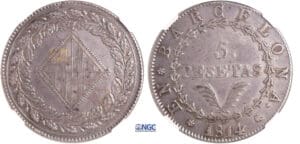 Espagne - Barcelone - Joseph Bonaparte (1808-1813) - 5 pesetas 1814