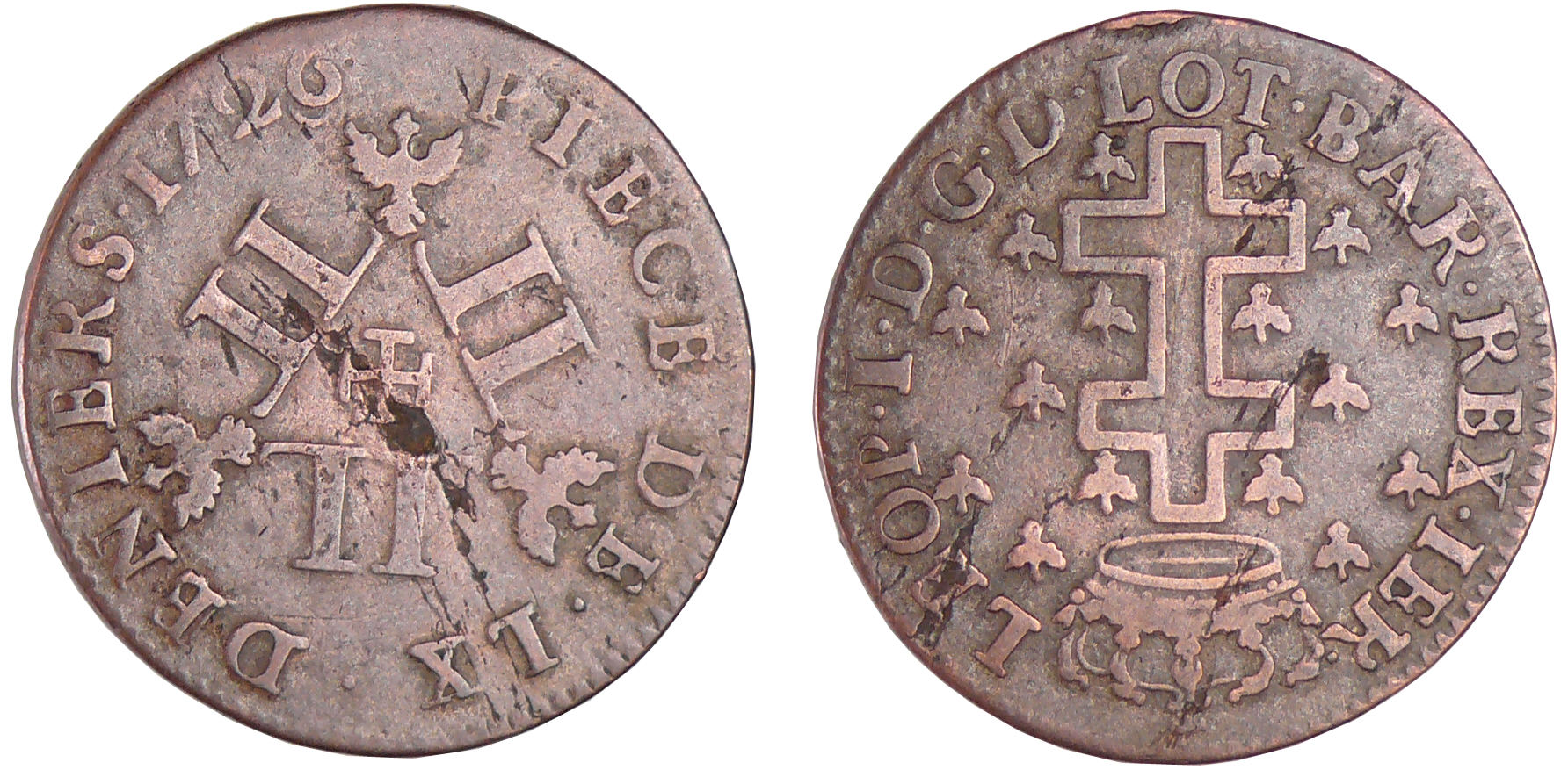 Lorraine - Duché de Lorraine - Léopold 1er - LX deniers 1726 Lorraine - Duché de Lorraine - Léopold 1er - LX deniers 1726