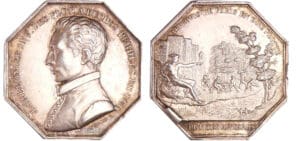 Jeton en argent - J. Sallonier inventeur des flottages à bûches perdues en 1550, Approvisionnement de Paris en bois flotté - Petites rivières Jeton en argent - J. Sallonier inventeur des flottages à bûches perdues en 1550, Approvisionnement de Paris en bois flotté - Petites rivières