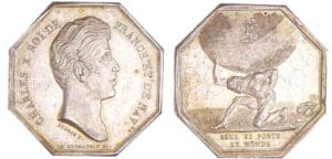Charles X (1824-1830) - Jeton en argent - Assurance, seul je porte le monde s.d. Charles X (1824-1830) - Jeton en argent - Assurance, seul je porte le monde s.d.