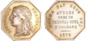 Jeton en argent - Avoués, près le tribunal civil d'Orléans 1879 Jeton en argent - Avoués, près le tribunal civil d'Orléans 1879