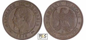 Napoléon III (1852-1870) - 2 centimes tête nue 1855 D (Lyon) petit D / chien-grand lion