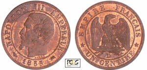 Napoléon III (1852-1870) - 1 centime tête nue 1855 D (Lyon) chien