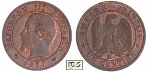 Napoléon III (1852-1870) - 1 centime tête nue 1857 MA (Marseille)
