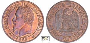 Napoléon III (1852-1870) - 5 centimes tête laurée 1865 A (Paris)