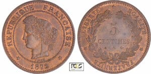 Troisième République (1871-1940) - 5 centimes Cérès 1872 A (Paris) grand A