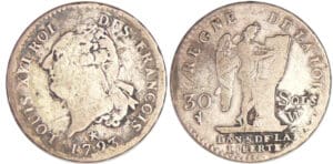 Constitution (1791-1792) - 30 sols type FRANCOIS 1793 W (Lille)