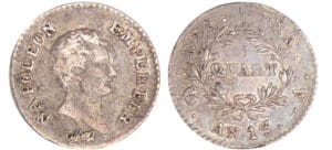 Napoléon 1er (1804-1814) - 1/4 de franc empereur An 13 A (Paris)