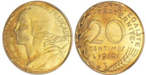 Cinquième République (1959- ) - 20 centimes Lagriffoul 1980 fauté sur un flan de 10 centimes