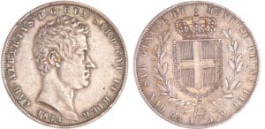 Italie - Carlo Alberto (1831-1849) - 5 lire 1844 (Gênes)