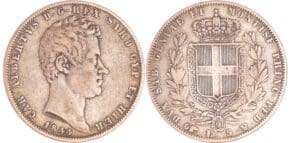 Italie - Carlo Alberto (1831-1849) - 5 lire 1844 (Turin)