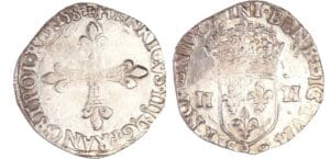 Henri III (1574-1589) - Quart d'écu - 1587 9 (Rennes) Henri III (1574-1589) - Quart d'écu - 1587 9 (Rennes)