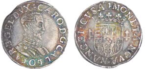 Lorraine - Duché de Lorraine - Charles III - Quart de teston au buste vieux et au col fraisé (Nancy)