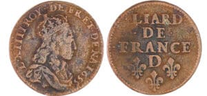 Louis XIV (1643-1715) - Liard de France, 2ème type au buste jeune - 1655 D (Vimy)