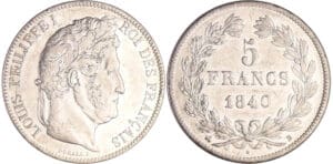 Louis-Philippe Ier (1830-1848) - 5 francs tête laurée 2ème type 1840 B (Rouen) Louis-Philippe Ier (1830-1848) - 5 francs tête laurée 2ème type 1840 B (Rouen)