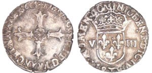 Henri IV (1589-1610) - Huitième d'écu à la croix feuillue - 1605 T (Nantes) Henri IV (1589-1610) - Huitième d'écu à la croix feuillue - 1605 T (Nantes)