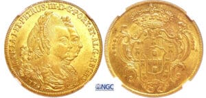 Brésil - Maria I et Pedro III (1777-1786) - Peça (6400 reis) 1779 B (Bahia) Brésil - Maria I et Pedro III (1777-1786) - Peça (6400 reis) 1779 B (Bahia)