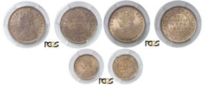 Inde - Victoria (1837-1901) - Lot de 3 monnaies, 1/12 de anna 1901 Calcutta, 1/4 de anna 1889 Bombay, 1/4 de anna 1880 Calcutta - C en creux.