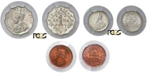 Inde - Georges V (1910-1936) - Lot de 3 monnaies, 1/12 anna, 2 annas 1916 Calcutta, Anna 1935 Bombay