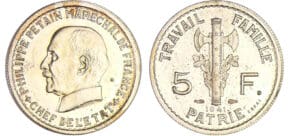 Etat Français (1940-1944) - 5 francs maréchal Pétain 1941 essai Etat Français (1940-1944) - 5 francs maréchal Pétain 1941 essai