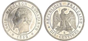 Louis Napoléon Bonaparte (1848-1852) - 10 centimes 1852 E flan en étain Louis Napoléon Bonaparte (1848-1852) - 10 centimes 1852 E flan en étain
