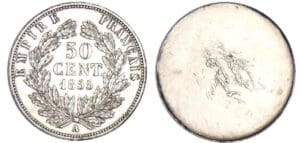 Napoléon III (1852-1870) - 50 centimes 1855 cliché revers argenté