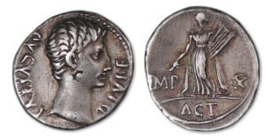 Octave Auguste - Denier (15-13 av. J.-C., Lyon) Apollon.