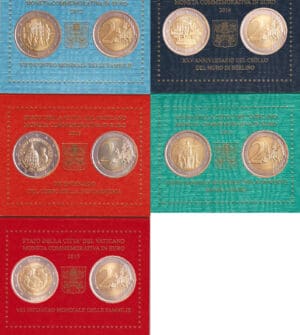 Italie - Vatican - Lot de 5 monnaies de 2 euro commémoratives 2012 à 2016