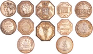 Lot de 6 jetons en argent (Fecamp, Elbeuf, Yvetot, Seine inférieure)