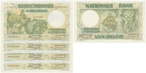 Belgique - Lot de 4 billets de 50 francs- 10 Belgas 24-07-33, 4 numéro successifs
