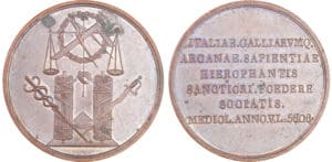 Jeton maçonnique - Italie, Milan, Union des francs-maçons de France et d'Italie, 5808 (1808) Paris ?