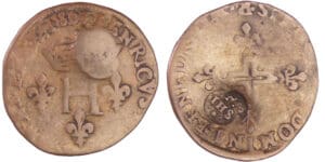 Henri III (1574-1589) - Double sol parisis - 1581 sur 1580 R (Villeneuve-Saint-André-Les-Avignon) contremarque IHS