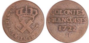 Louis XV - Neuf deniers colonies françoises 1722 H (La Rochelle) Louis XV - Neuf deniers colonies françoises 1722 H (La Rochelle)