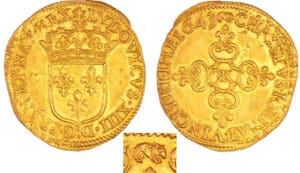 Louis XIII (1610-1643) - Ecu d’or frappe au marteau - 1643 AR (Arras) Louis XIII (1610-1643) - Ecu d’or frappe au marteau - 1643 AR (Arras)