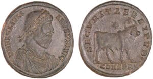 Julien II le Philosophe - Double maiorina (360-363, Constantinople) - Le bœuf Apis Julien II le Philosophe - Double maiorina (360-363, Constantinople) - Le bœuf Apis