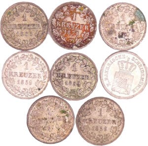 Allemagne - Bayern - Lot de 8 monnaies de 1 Kreuzer 1855 à 1871