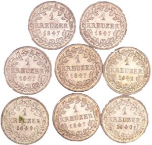 Allemagne - Bayern - Lot de 8 monnaies de 1 Kreuzer 1840 à 1847