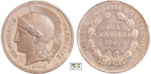 Deuxième république (1848-1852) - 10 centimes concours de Rogat 1848 piéfort Deuxième république (1848-1852) - 10 centimes concours de Rogat 1848 piéfort