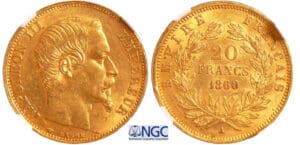 Napoléon III (1852-1870) - 20 francs tête nue 1860/50 A (Paris)