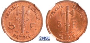 Etat Français (1940-1944) - Pétain - 5 francs 1941 essai à double revers 2e et 3e type