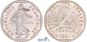 Cinquième république (1959- ) - 2 francs Semeuse 1991 frappe monnaie