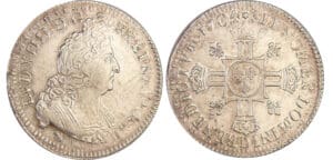 Louis XIV (1643-1715) - ½ écu aux 8 L, 2ème type - 1704 D (Lyon) flan réformé Louis XIV (1643-1715) - ½ écu aux 8 L, 2ème type - 1704 D (Lyon) flan réformé