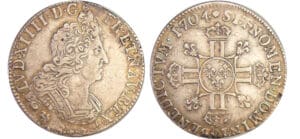 Louis XIV (1643-1715) - ¼ d'écu aux 8 L, 2ème type - 1704 9 (Rennes) Louis XIV (1643-1715) - ¼ d'écu aux 8 L, 2ème type - 1704 9 (Rennes)