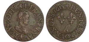 Louis XIII (1610-1643) - Denier tournois au buste enfantin et col plat - 1615 A (Paris) Louis XIII (1610-1643) - Denier tournois au buste enfantin et col plat - 1615 A (Paris)